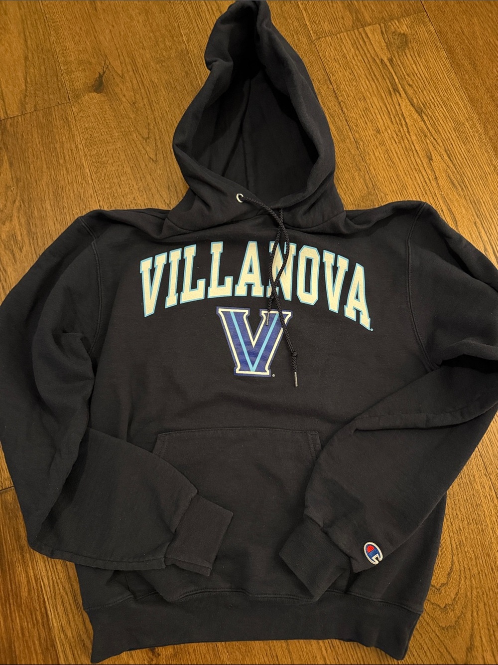 Champion Black Villanova Pullover Hoodie with Light Blue Logo
